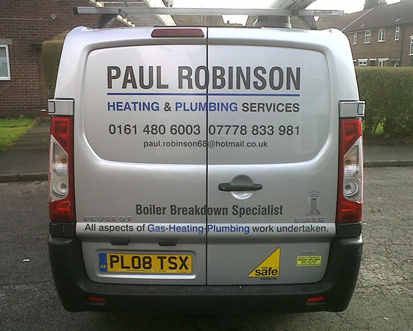 the Paul Robinson Plumbing and Heating of Stockport Van